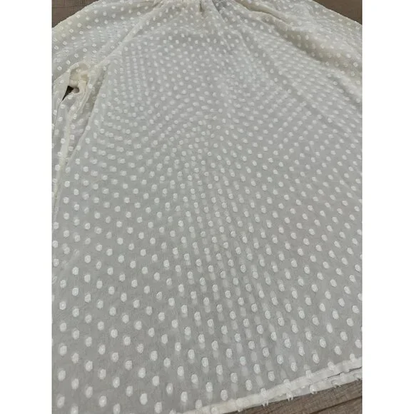 Sheer White Polka Dot Long Sleeve Blouse With Smocked Neckline M - Picture 7 of 7